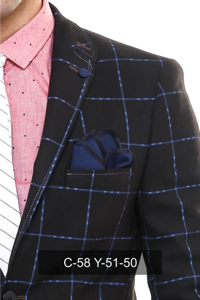 2 Düğmeli Ekose Yün Kahverengi Ceket - Wessi - Resim 2