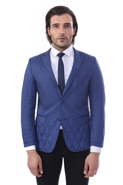 3 Cepli 2 Düğmeli Kapitone Erkek Lacivert Kısa Ceket - Wessi ürün görseli 1