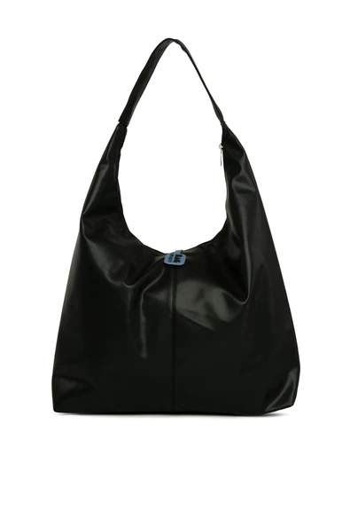 Bagmori Siyah Yumuşak Dokulu Oval Maxi Boy Omuz Çantası - Resim 4