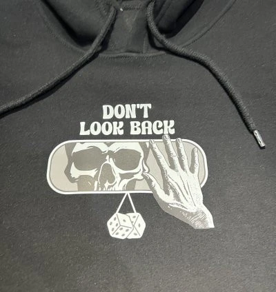 3 İplik Şardonlu Hoodie Sweatshirt - Don't Look Back Black - Resim 3