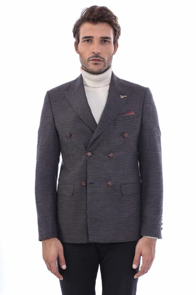 Kruvaze Slim Fit Erkek Kahverengi Ceket - Wessi ürün görseli 1