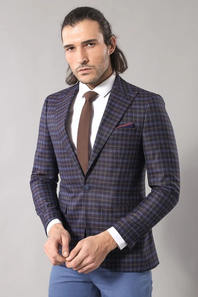 Kruvaze Ekose Desenli Bordo Erkek Ceket  - Wessi ürün görseli 1