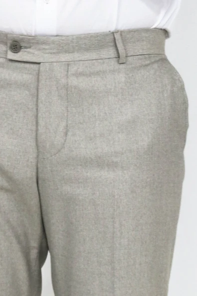 Dar Kesim Kendinden Desenli Krem Erkek Kumaş Pantolon - Wessi - Resim 2