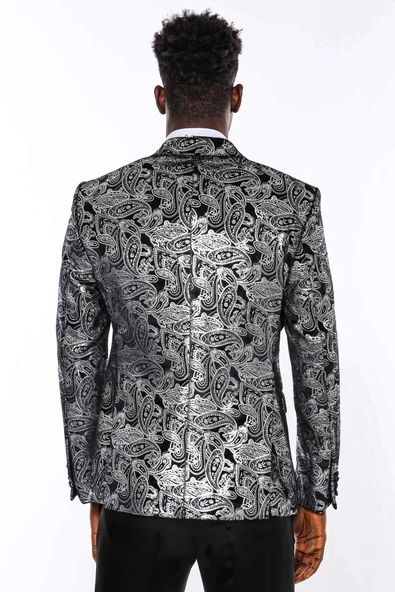 Gold Patterned Over Grey Men Prom Blazer - Wessi - Resim 6