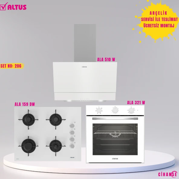 Altus Ankastre Set Beyaz cam Set no 206 ( ALA 321 W - ALA 159 DW - ALA 510 W ) ürün görseli 1