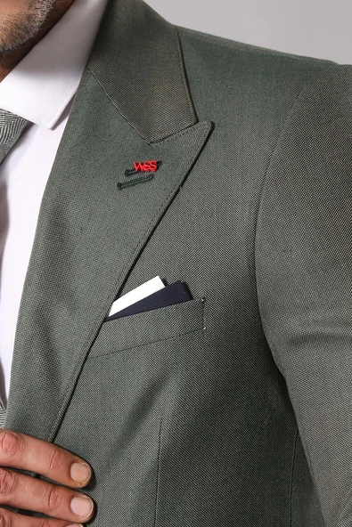 Tek Düğme Yarım Astar Sivri Yaka Yeşil Ceket-Wessi - Resim 2