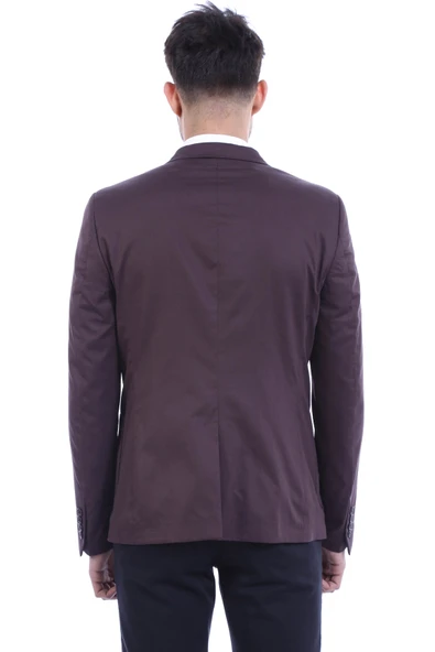 Çift Düğmeli Mono Yaka Cepli Kahverengi Erkek Ceket - Wessi - Resim 3