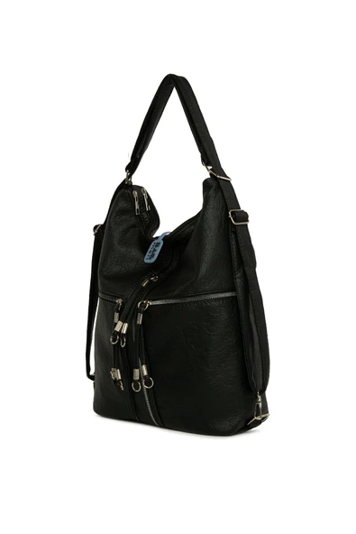 Bagmori Siyah Yumuşak Dokulu Elcik Detaylı Askılı ve Sırt Salaş Çanta - Resim 2