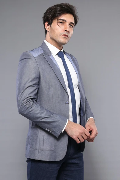 Çift Düğmeli Cepli Sivri Yaka Koyu Mavi Erkek Ceket - Wessi ürün görseli 1