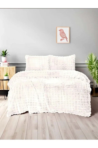 Diamond Kürk Comforter Set, Çift Kişilik Yorgan Seti (220x240)-Bubble Krem ürün görseli 1