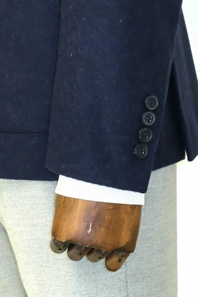 Slim Fit Desensiz Geniş Yaka Lacivert Erkek Yün Ceket - Wessi - Resim 6