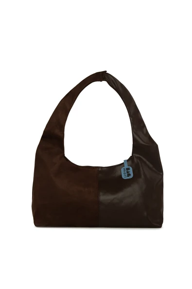 Bagmori Kahverengi Süet Garnili Oval Omuz Çantası ürün görseli 1