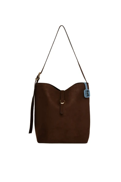 Bagmori Kahverengi Şişe Dipli Kemer Detaylı Süet Çanta ürün görseli 1