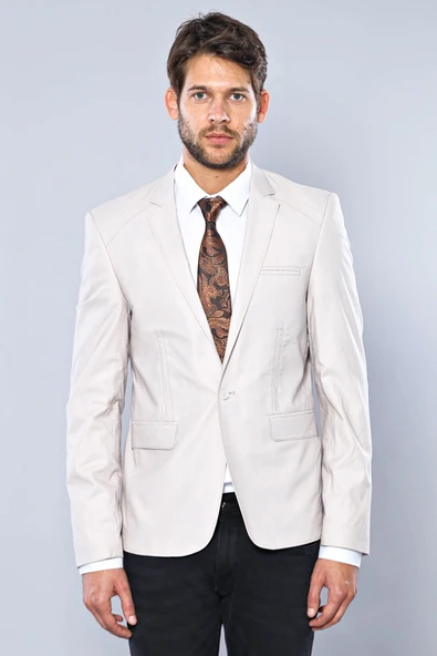 3 Cepli Tek Düğmeli Pamuk Omuz Dikişli Gri Ceket - Wessi - Resim 3