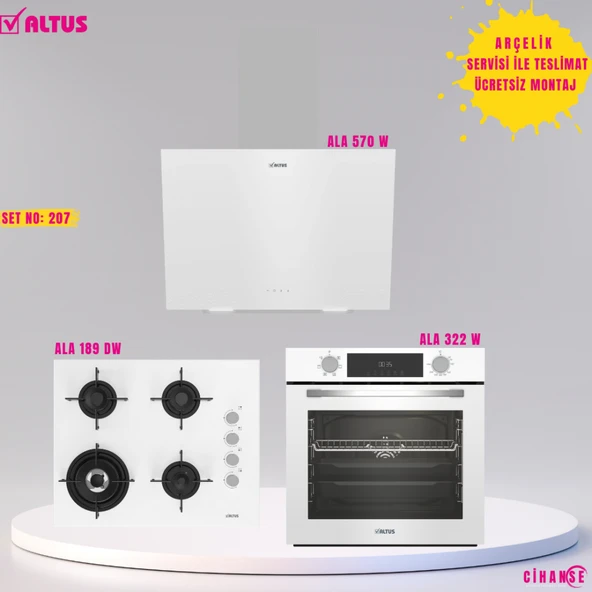 Altus Ankastre Set Beyaz cam Set no 207 ( ALA 322 W - ALA 189 DW - ALA 570 W ) ürün görseli 1