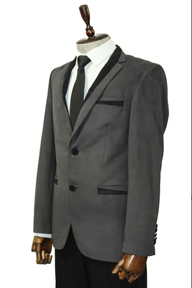 2 Düğmeli Cepli Biyeli Kadife Antrasit Ceket - Wessi - Resim 3