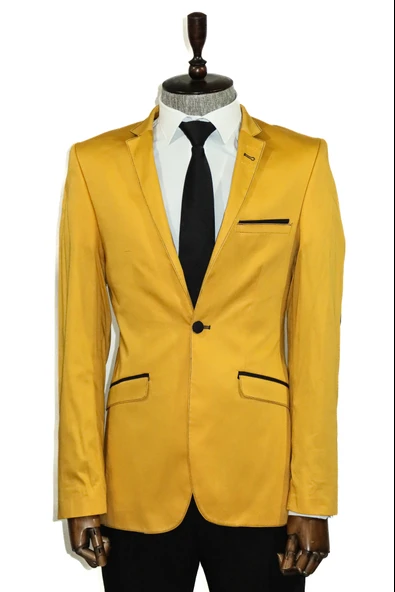 Single Button Collar Garni Tippet Yellow Jacket-Wessi ürün görseli 1