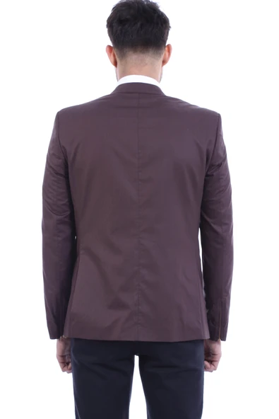 2 Düğmeli Cepleri Fermuarlı Erkek Kahverengi Ceket - Wessi - Resim 3