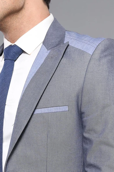 Çift Düğmeli Cepli Sivri Yaka Koyu Mavi Erkek Ceket - Wessi - Resim 2