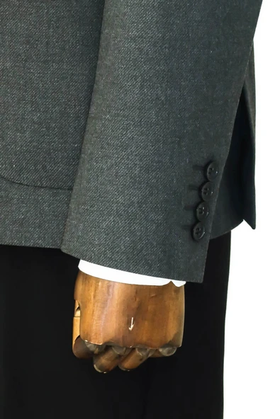 Kendinden Desenli Slim Fit Sivri Yaka Gri Erkek Ceket - Wessi - Resim 6