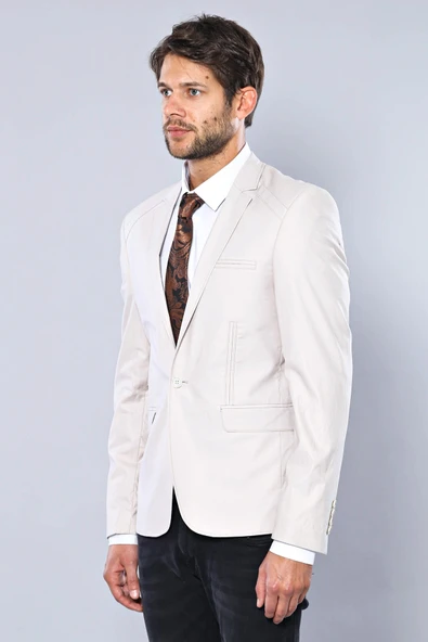 3 Cepli Tek Düğmeli Pamuk Omuz Dikişli Gri Ceket - Wessi - Resim 4