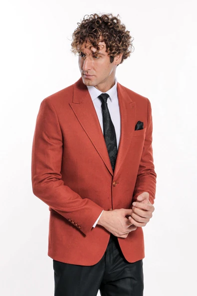 Düz Slim Fit Spor Bordo Erkek Ceket - Wessi - Resim 7