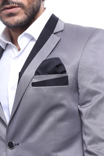 Cepli Çapraz Biyeli Pamuk Erkek Gri Ceket - Wessi - Resim 2