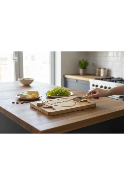 Gül Çelik Bambu Bıçaklı Peynir Sunum Seti Kalp Figürlü Romantik Sunumluk Peynir Servis Seti 28 x 19 Cm Ölçülü - Resim 6