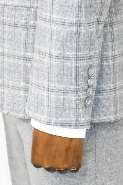 Açık Gri Ekose Ceketli Slim Fit Takım Elbise - Wessi - Resim 10
