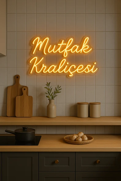 Magnetfoto Mutfak Kraliçesi yazılı neon ışık dekoru 50x40 amber rengi - Resim 4