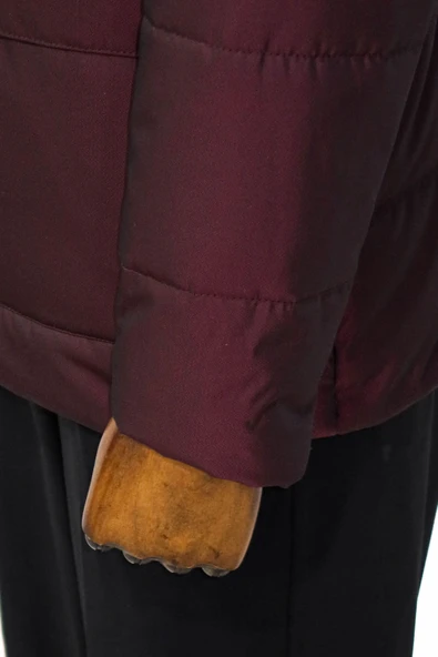 Slim Fit Kapüşonlu Bordo Erkek Şişme Mont - Wessi - Resim 3