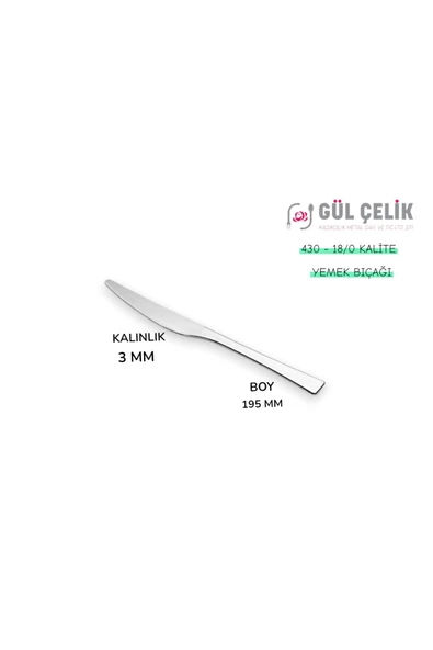 Gül Çelik 36 Parça 6 Kişilik Sade Çatal Bıçak Kaşık Seti 18/0 Kalite - Resim 3