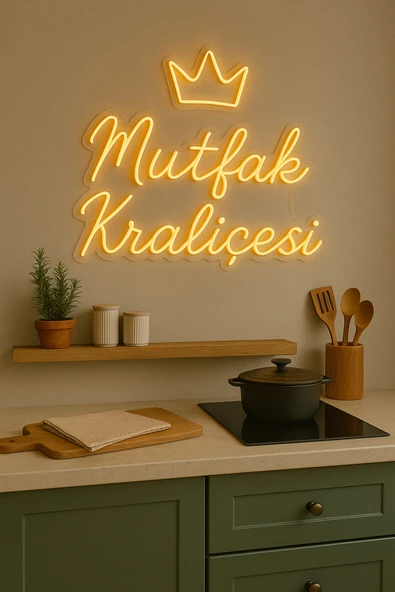 Magnetfoto Mutfak Kraliçesi yazılı neon ışık dekoru 50x40 amber rengi - Resim 3