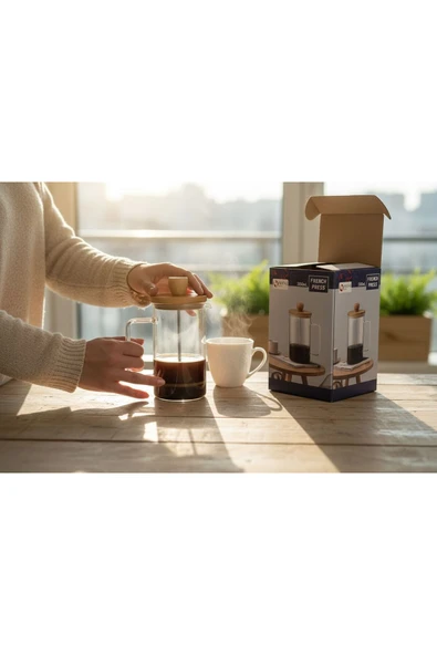 Gül Çelik Gül Çelik Home 350 ML Borosilikat Isıya Dayanıklı Cam French Press - Resim 3