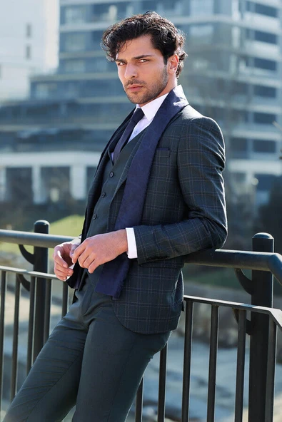 Ekose Ceketli Slim Fit Yeşil Erkek Takım Elbise - Wessi - Resim 5