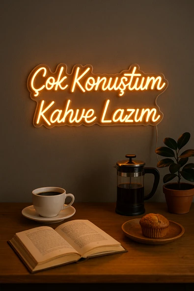 Magnetfoto Çok Konuştum Kahve Lazım neon tabela amber 50x50 - Resim 2