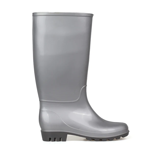 Kadın Gümüş Uzun Yağmur Çizmesi, Su Geçirmez PVC, Kaymaz Taban, Günlük Outdoor Kullanım - Resim 4