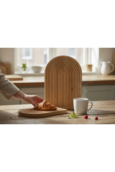 Gül Çelik Bambu Oymalı Dekoratif Tepsi Sunum Tepsisi Sunumluk ürün görseli 1