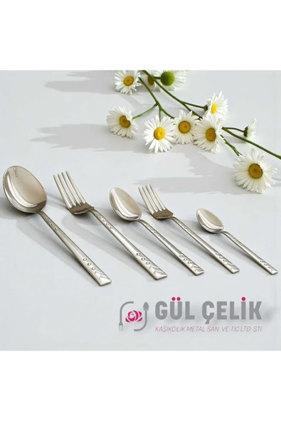 Gül Çelik Çatal Kaşık Seti 12 Kişilik 60 Parça Boncuk Model 18/0 Kalite ürün görseli 1