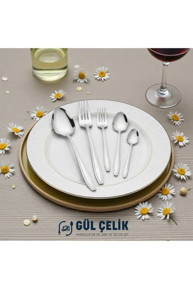 Gül Çelik Çatal Kaşık Seti 12 Kişilik 60 Parça Kordon Model 18/0 Kalite ürün görseli 1