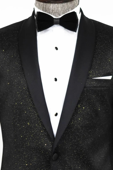 Şal Yaka Slim Fit Siyah Erkek Smokin Ceket - Wessi - Resim 2
