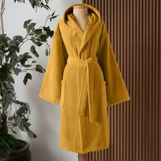 Altınbaşak Dolce Kapüşonlu Tekli Bornoz Amber/Hardal M/L Beden ürün görseli 1