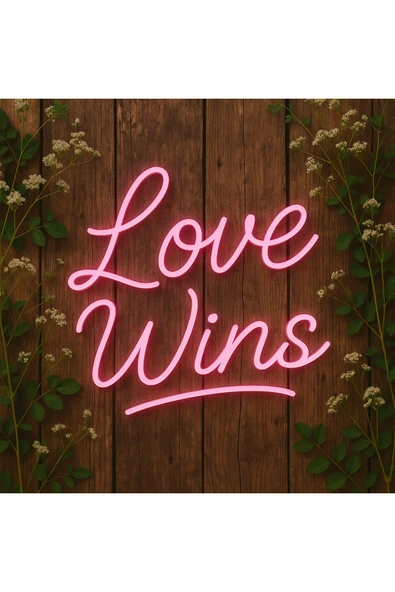 Magnetfoto Love Wins yazılı neon tabela 40x40 pembe - Resim 3