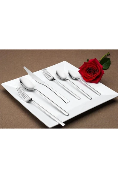 Gül Çelik 36 Parça 6 Kişilik Sade Çatal Bıçak Kaşık Seti 18/0 Kalite ürün görseli 1
