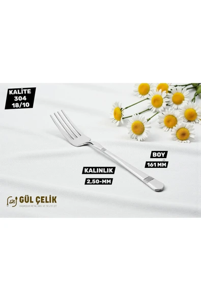 Gül Çelik 12 Kişilik Tatlı Çatalı Alvina Model 304 Kalite 18/10 Paslanmaz Çelik - Resim 2