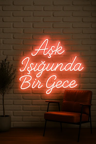 Magnetfoto Aşk Işığında Bir Gece yazılı neon tabela kırmızı 60x60 ürün görseli 1