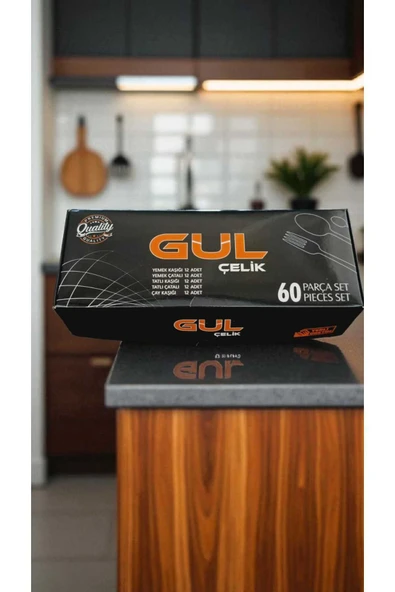 Gül Çelik Çatal Kaşık Seti 60 Parça 12 Kişilik Sivri Model 18/0 Kalite - Resim 8