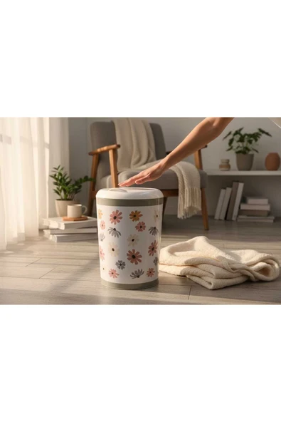 Gül Çelik Yuvarlak Desenli Metal Çöp Kovası ürün görseli 1