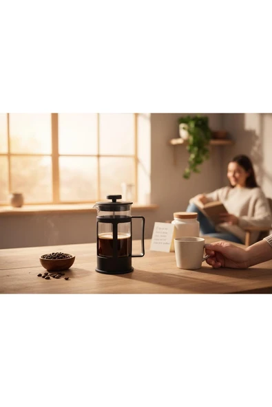 KAVEH French Bitki Çayı , Kahve Pressi Plastik 350 ml Frenç Pres Çay Demleme Bardağı - Resim 4