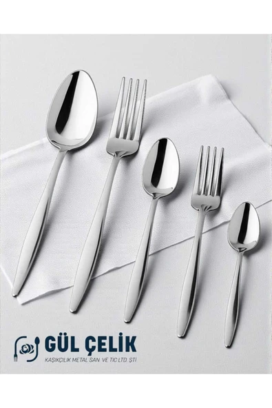 Gül Çelik Çatal Kaşık Seti 60 Parça 12 Kişilik Sivri Model 18/0 Kalite ürün görseli 1
